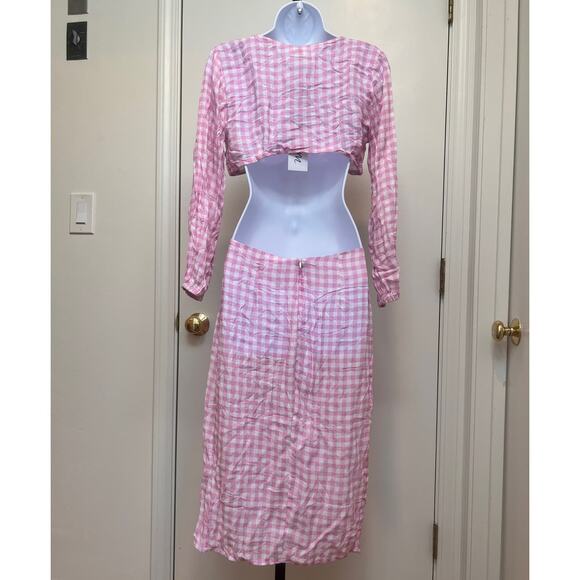 Revolve VDM The Label Jemma Crop Top/Stassie Ruched Skirt Pink Gingham  Sz Sm - Picture 4 of 12